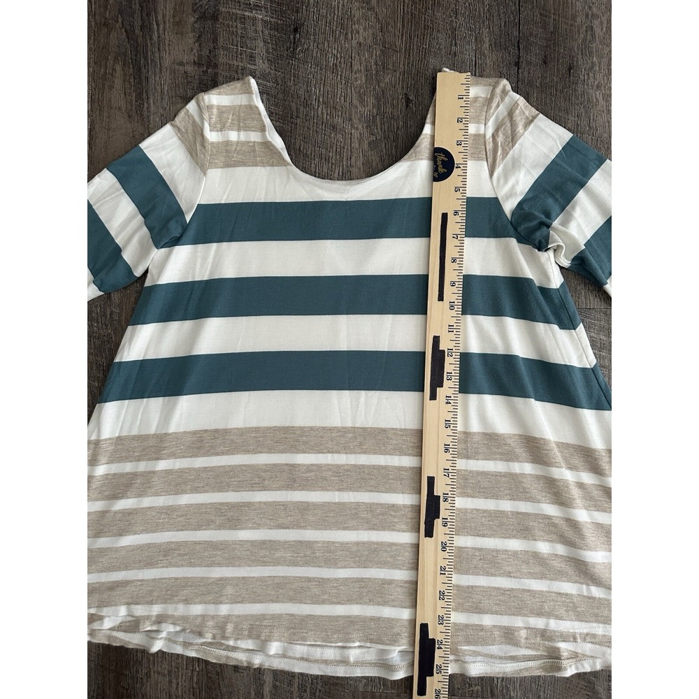 Anthropologie Puella Top Tunic Beige/Green/White Striped Short Sleeve Size S - Picture 8 of 12
